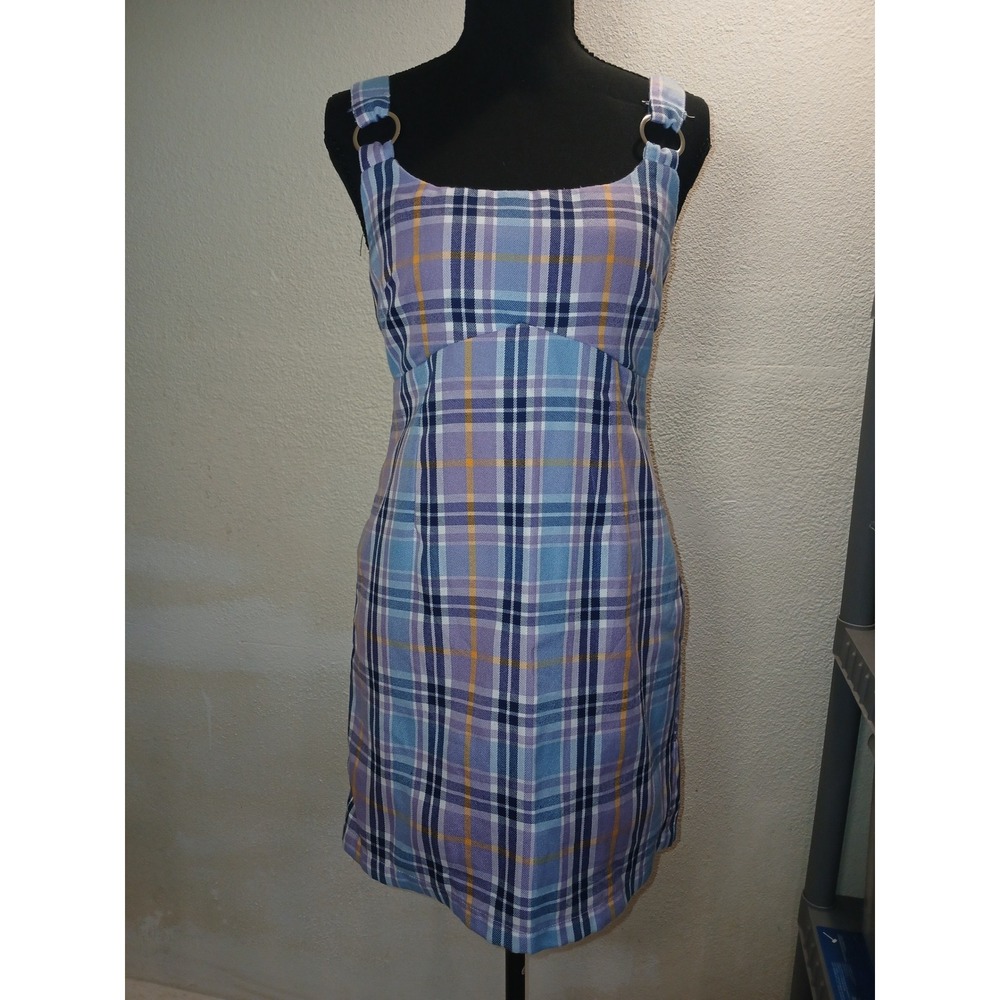 Forever 21 Purple Blue Plaid O-Ring Mini Dress Small Jumper Adjustable  Straps